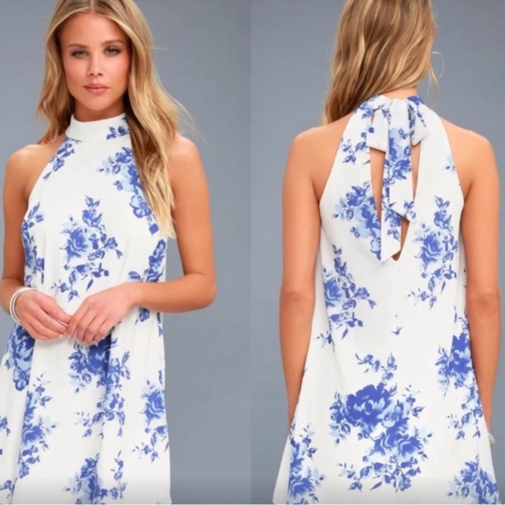 Lulu’s Darling Dearest Blue and White Floral Print Swing Dress